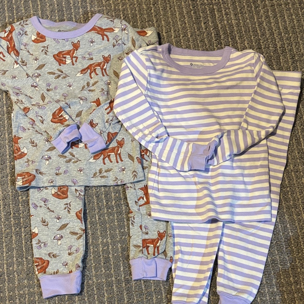 Kids Pajamas Set - Purple Stripes and Woodland Print